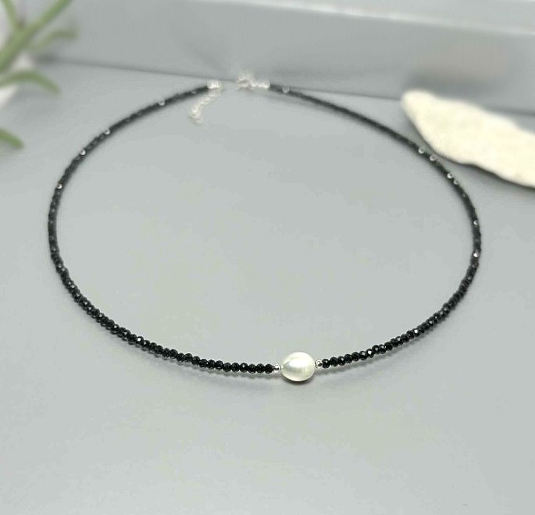 Colier perla cultura si turmalina - bijuterii - coliere - coliere din pietre semiprețioase - Artynos.ro