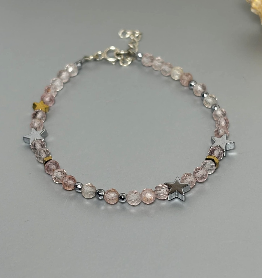 Bratara cuart roz si hematit  - bijuterii - brățări - brățări din mărgele - Artynos.ro