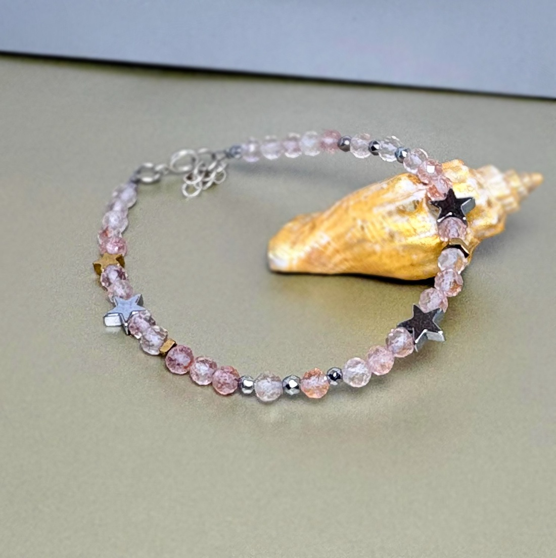 Bratara cuart roz si hematit  - bijuterii - brățări - brățări din mărgele - Artynos.ro