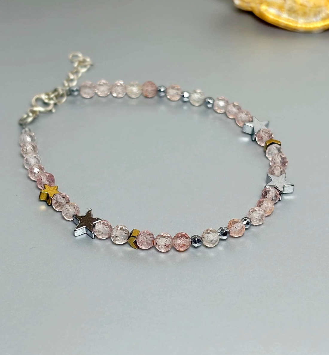 Bratara cuart roz si hematit  - bijuterii - brățări - brățări din mărgele - Artynos.ro