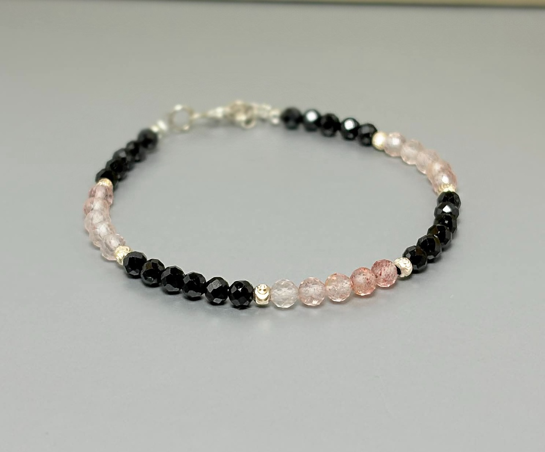 Bratara cuart Strawberry si turmalina neagra  - bijuterii - brățări - brățări din mărgele - Artynos.ro