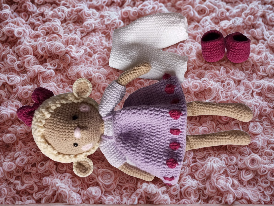 Oiuță Lili � Jucărie premium croșetată amigurumi cu hăinuțe detașabile (27 cm) - jucării și echipamente pentru copii - plușuri - păpușă croșetată, păpușă de pluș - Artynos.ro