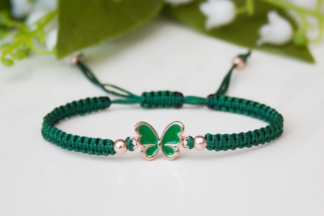 Brățară macramé împletită - Butterfly verde închis -  - Artynos.ro