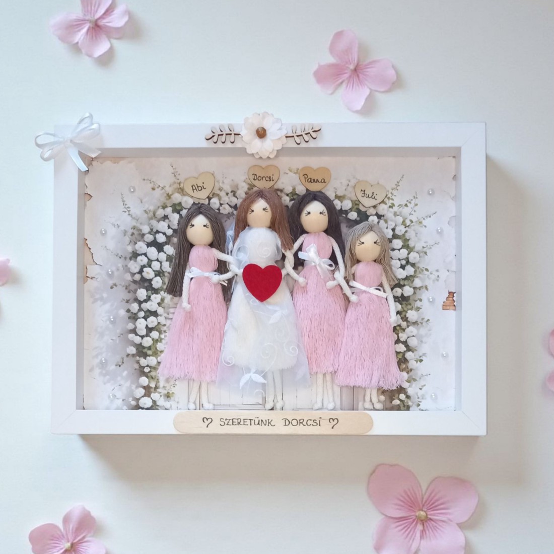 Păpuși personalizate din macramé pentru frați și surori � suvenir de nuntă într-o ramă foto 3D -  - Artynos.ro