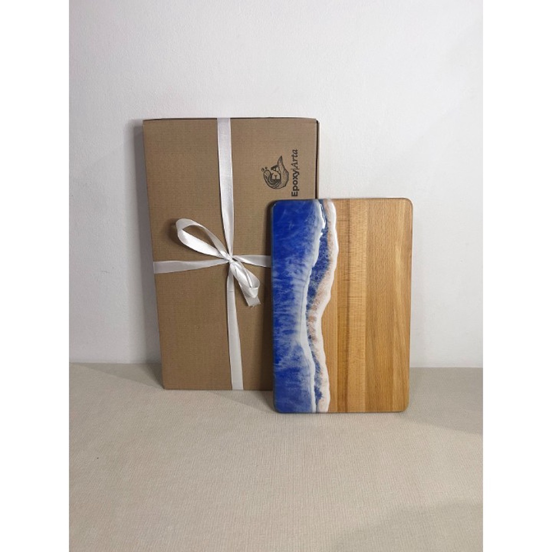 Platou / tocator de servire dreptunghiular decorativ din lemn, cu valuri, albastru - casă & stil de viață - echipamente de bucătărie - accesorii de gătit - tocătoare - Artynos.ro