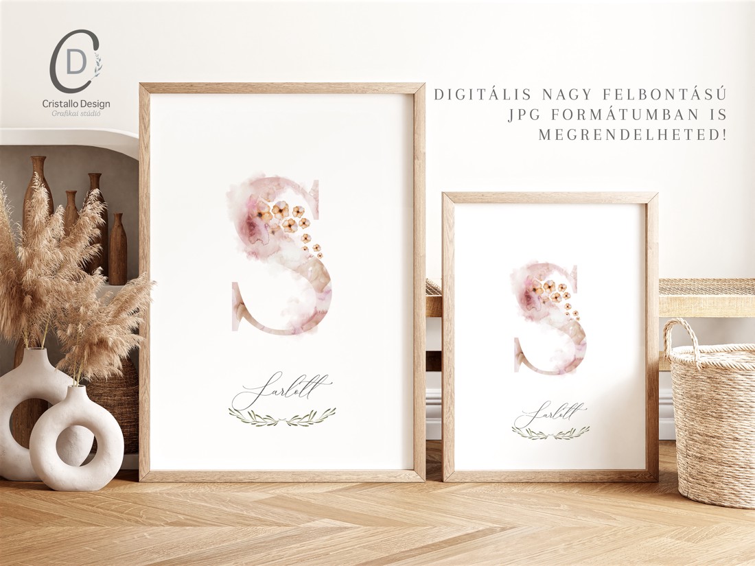 Scrisoare S, monogramă, imagine onomastică, decor, acuarelă, artă de perete, personalizată -  - Artynos.ro