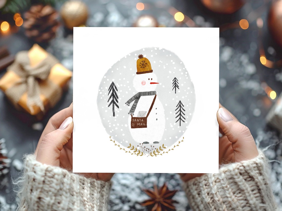 felicitare de Crăciun, felicitare festivă, om de zăpadă -  - Artynos.ro