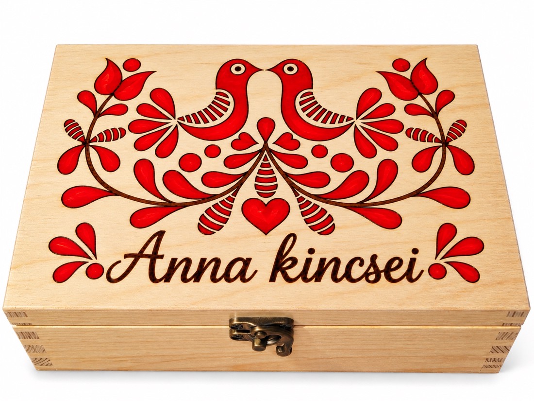 Cutie din lemn decorată cu motive tradiționale maghiare, gravată manual prin pirogravură - mANDIbohandmade -  - Artynos.ro