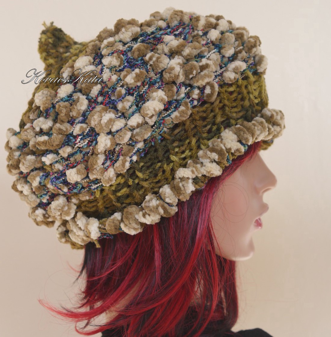 LUCA-SAPI / olive - șapcă boemă din lână tricotată manual - îmbrăcăminte și modă - eșarfe, pălării, fularuri - căciulă - Artynos.ro