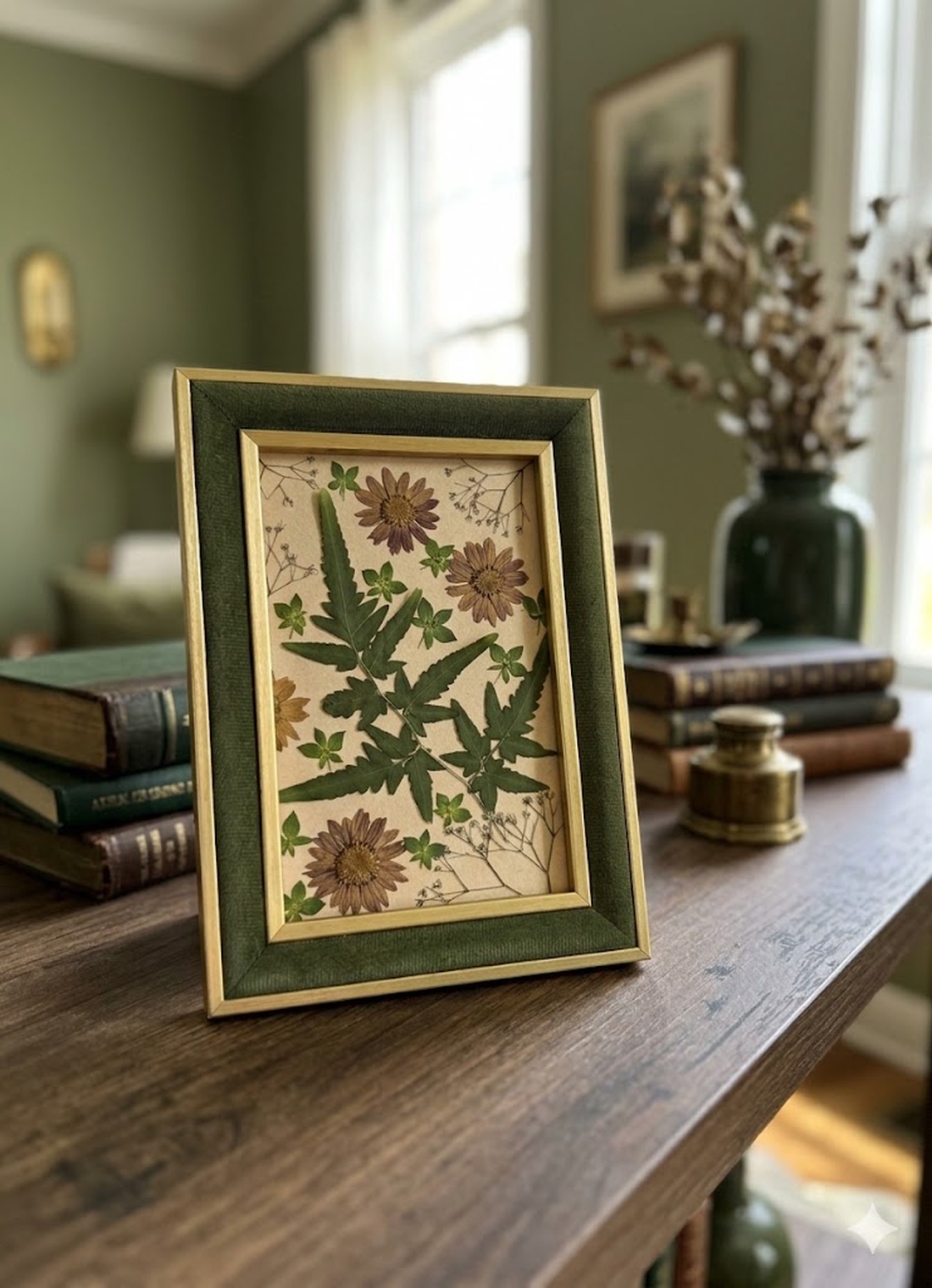 Tablou Botanic cu Flori Presate și Ramă din Catifea � Ediție Handmade 15x20 cm - casă & stil de viață - decorațiuni de casă - decorațiuni de masă și rafturi - suport de carte - Artynos.ro