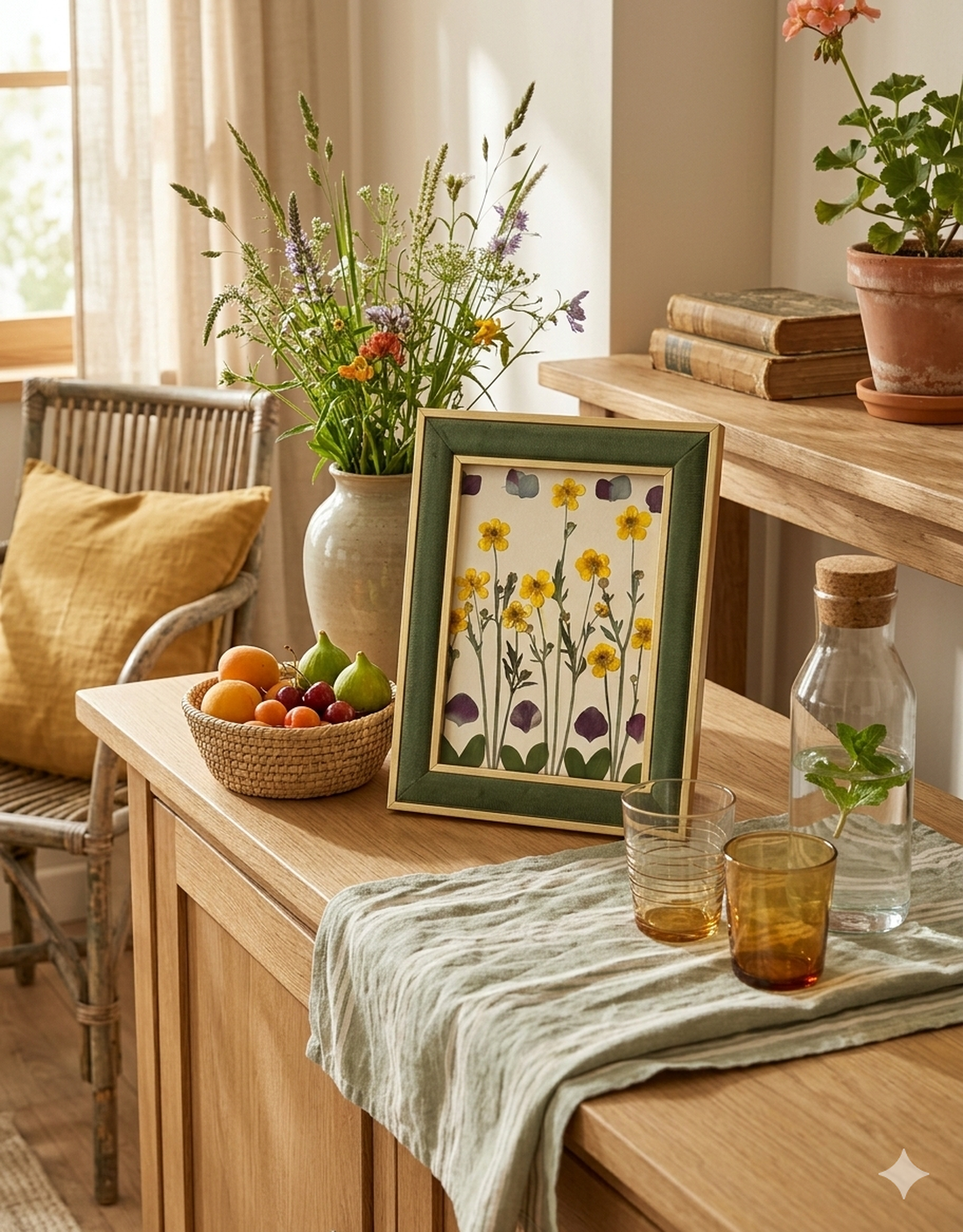 Tablou Botanic cu Flori Presate, Ramă Catifea Verde, 18x23 cm - casă & stil de viață - decorațiuni de casă - accesorii florale - buchete de flori - Artynos.ro