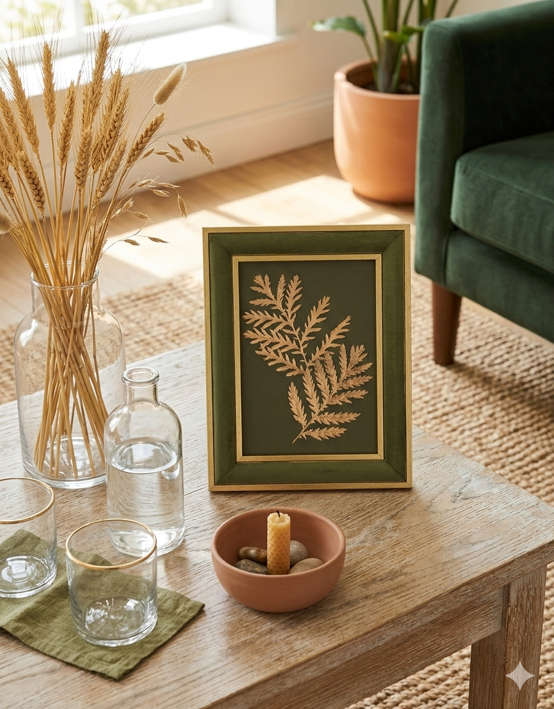 Tablou Botanic Gold Leaf - Ramă Catifea Verde - 18x23 cm - casă & stil de viață - decorațiuni de casă - accesorii florale - buchete de flori - Artynos.ro