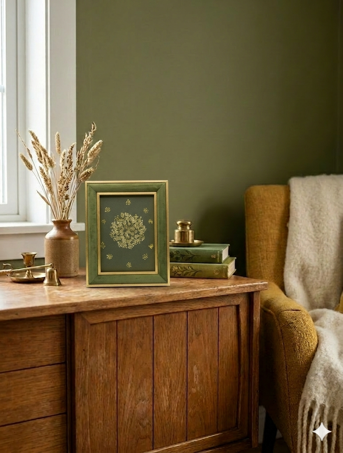 Tablou Botanic  - Colaj Flori Presate, Ramă Catifea Verde, 18x23 cm - casă & stil de viață - decorațiuni de casă - accesorii florale - buchete de flori - Artynos.ro