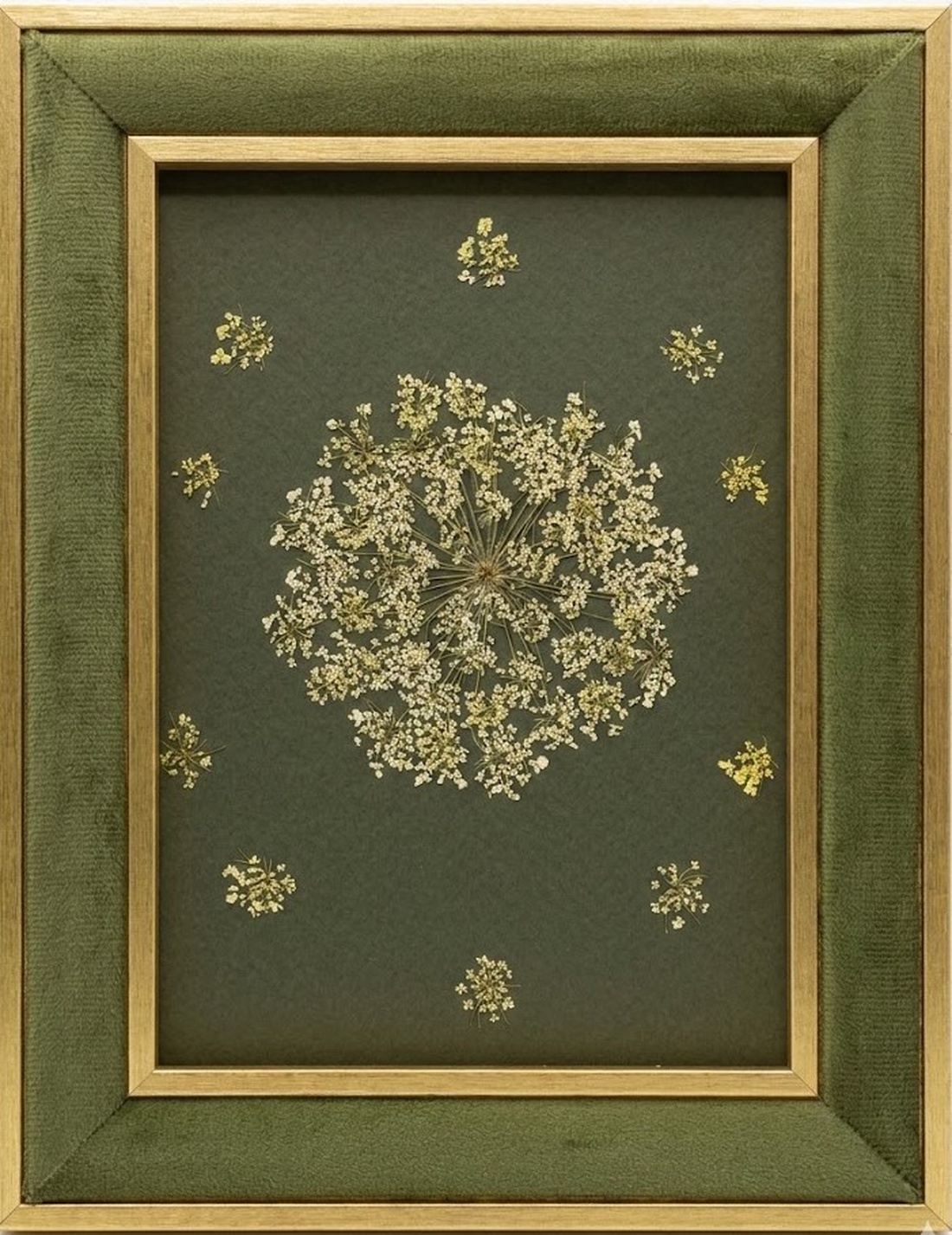 Tablou Botanic  - Colaj Flori Presate, Ramă Catifea Verde, 18x23 cm - casă & stil de viață - decorațiuni de casă - accesorii florale - buchete de flori - Artynos.ro