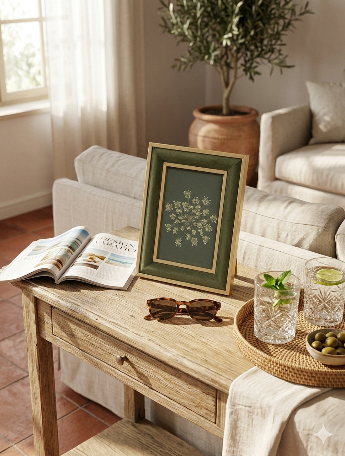 Tablou Handmade cu Plante Presate, Ramă Catifea Verde și Aurie, 15x20 cm - casă & stil de viață - decorațiuni de casă - accesorii florale - buchete de flori - Artynos.ro