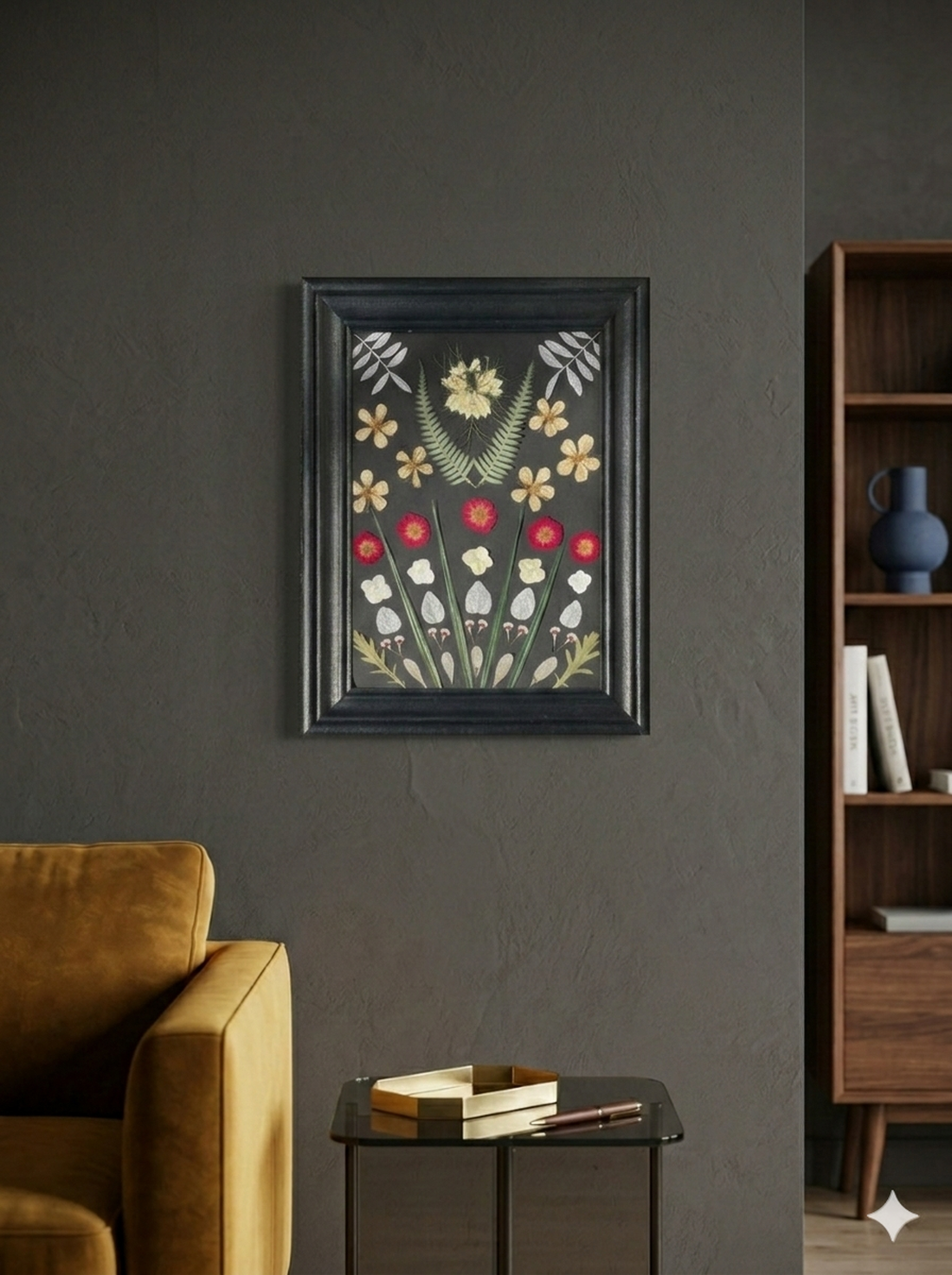 Tablou Handmade cu Flori Presate (Herbarium Art) în Ramă de Lemn Recondiționat � 36x26 cm - casă & stil de viață - decorațiuni de casă - accesorii florale - buchete de flori - Artynos.ro