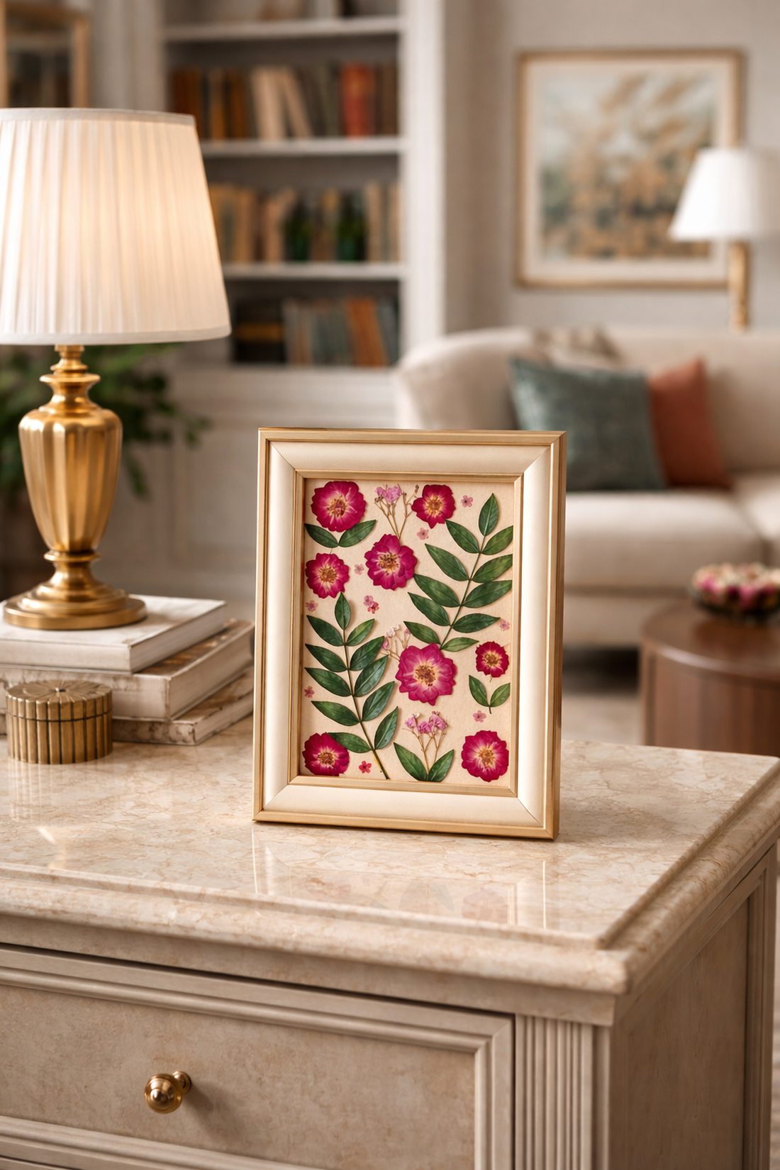 Tablou botanic handmade, flori presate, rama catifea 18x23 cm - casă & stil de viață - decorațiuni de casă - accesorii florale - buchete de flori - Artynos.ro