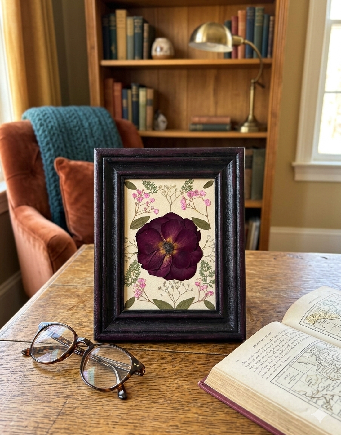 Tablou Botanic Handmade � Compoziție cu Trandafir Burgundy și Flori Presate - casă & stil de viață - decorațiuni de casă - accesorii florale - buchete de flori - Artynos.ro