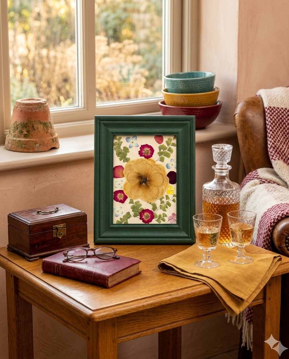 Tablou Botanic cu Flori Presate și Ramă Verde - casă & stil de viață - decorațiuni de casă - accesorii florale - buchete de flori - Artynos.ro