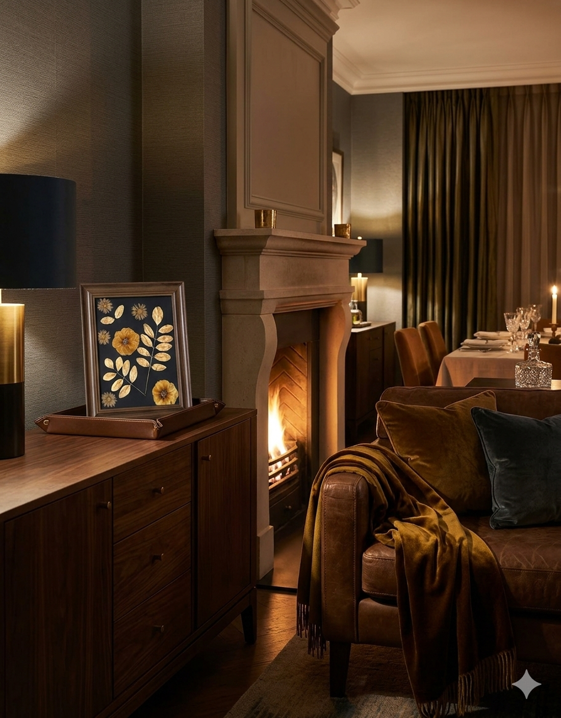 Tablou Botanic cu Flori Presate și Accente Aurii - casă & stil de viață - decorațiuni de casă - accesorii florale - buchete de flori - Artynos.ro