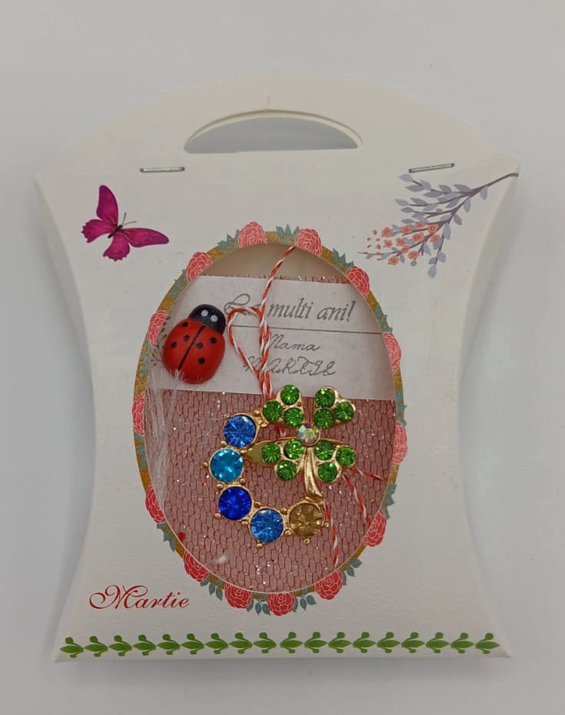 Martisor Trifoi si pietre cu buburuza - bijuterii - mărțișor - Artynos.ro