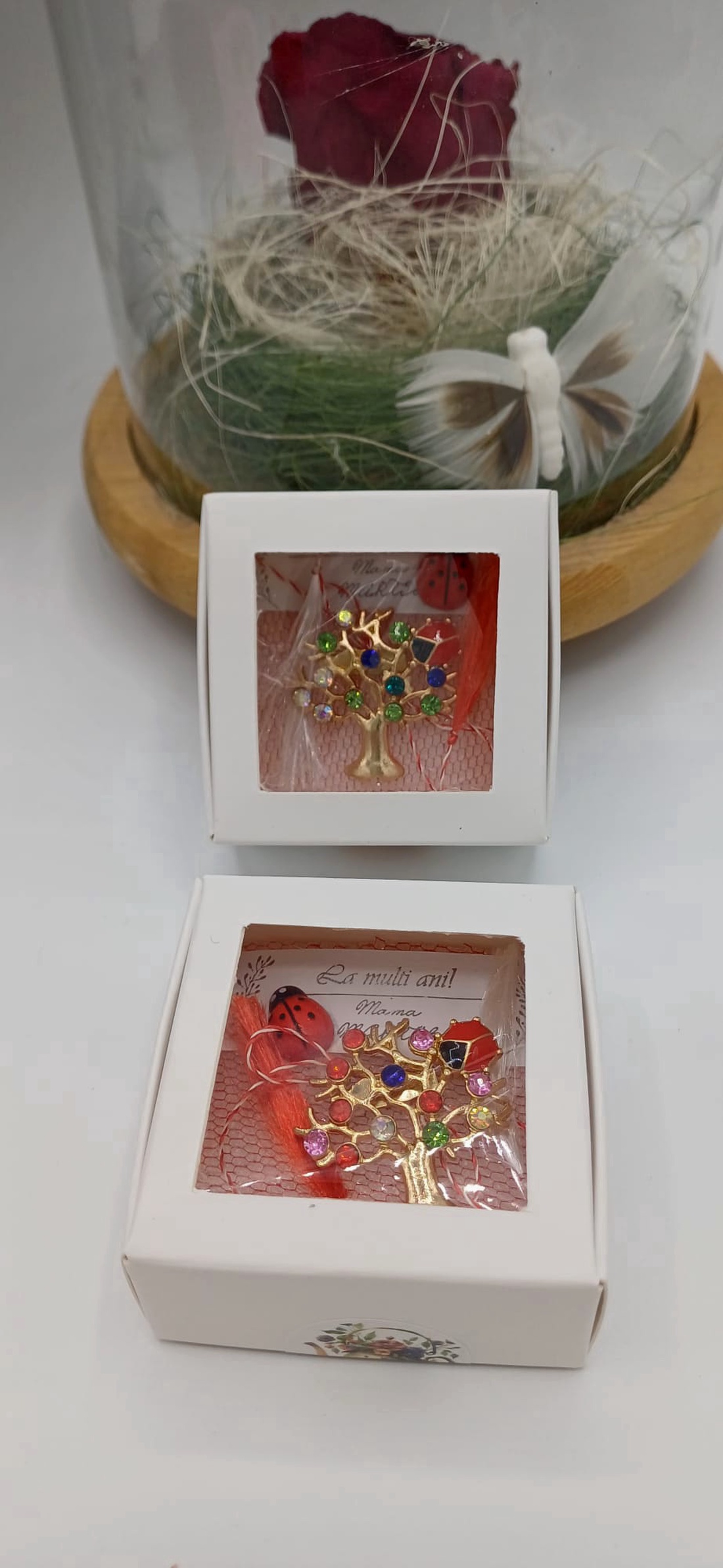 Mărțișor Pomul vieții auriu cu cristale multicolore � simbol al norocului și prosperității - bijuterii - mărțișor - Artynos.ro