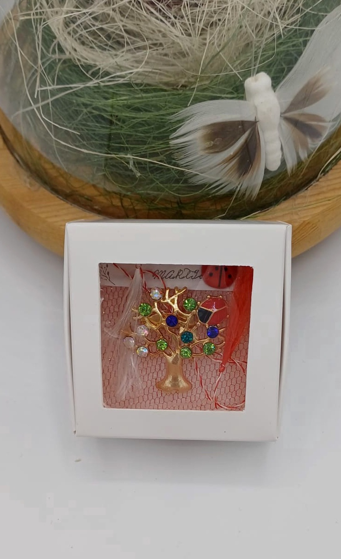 Mărțișor Pomul vieții auriu cu cristale multicolore � simbol al norocului și prosperității - bijuterii - mărțișor - Artynos.ro