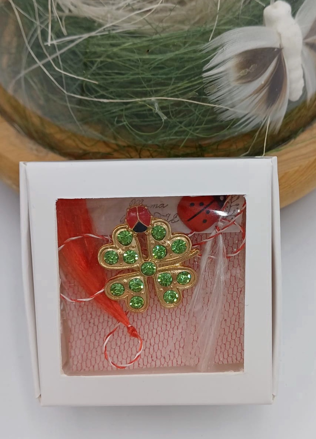 Mărțișor trifoi cu patru foi � simbol al norocului și prosperității - bijuterii - mărțișor - Artynos.ro