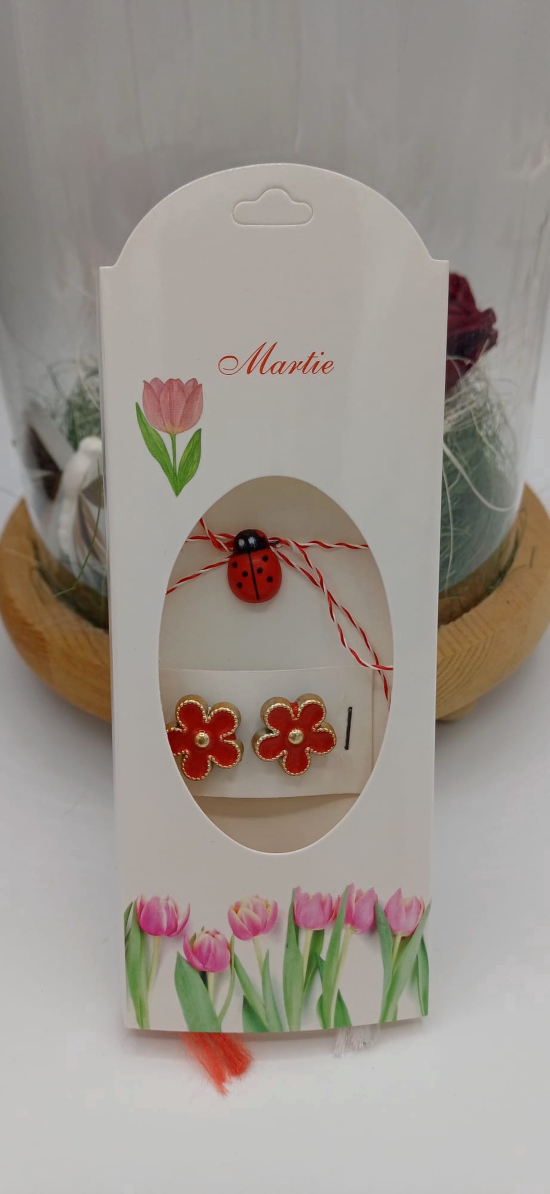 Butoni1 pereche de cămașă tip mărțișor  � floare rosie cu buburuză,care se poarta tot anul - bijuterii - mărțișor - Artynos.ro