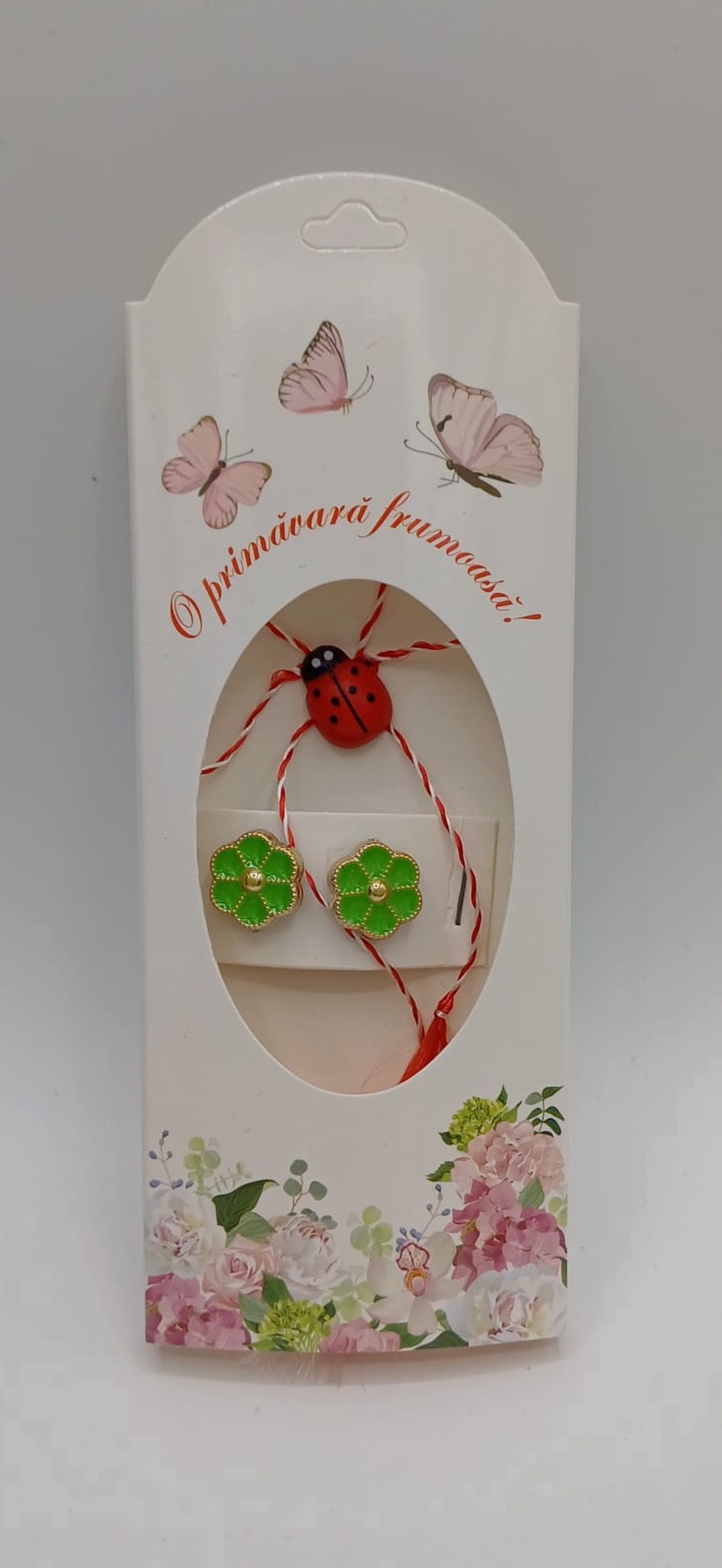 Butoni de cămașă ,1 pereche tip mărțișor � floare verde deschis cu buburuză,se poarta tot anul - bijuterii - mărțișor - Artynos.ro