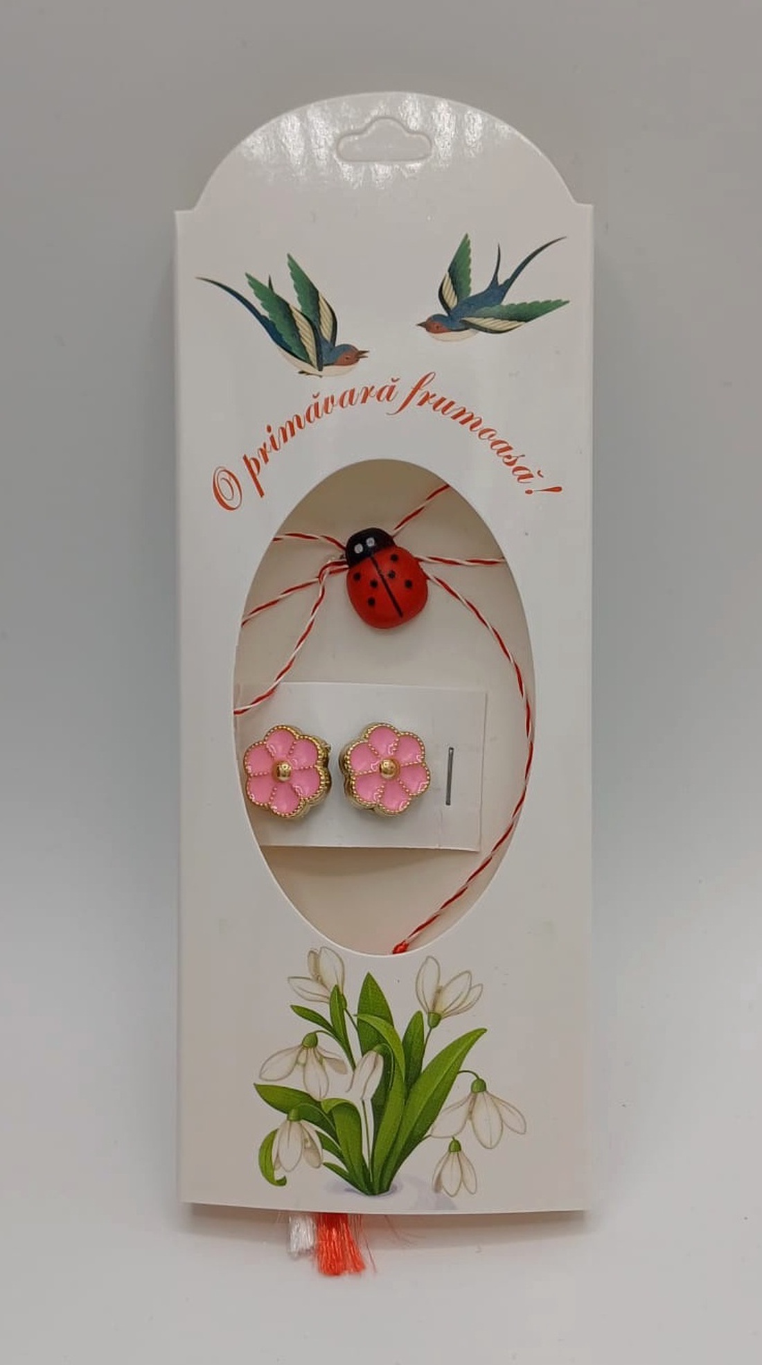 Butoni de cămașă 1 pereche tip mărțișor � floare roz cu buburuză ,se poarta tot anul  - bijuterii - mărțișor - Artynos.ro