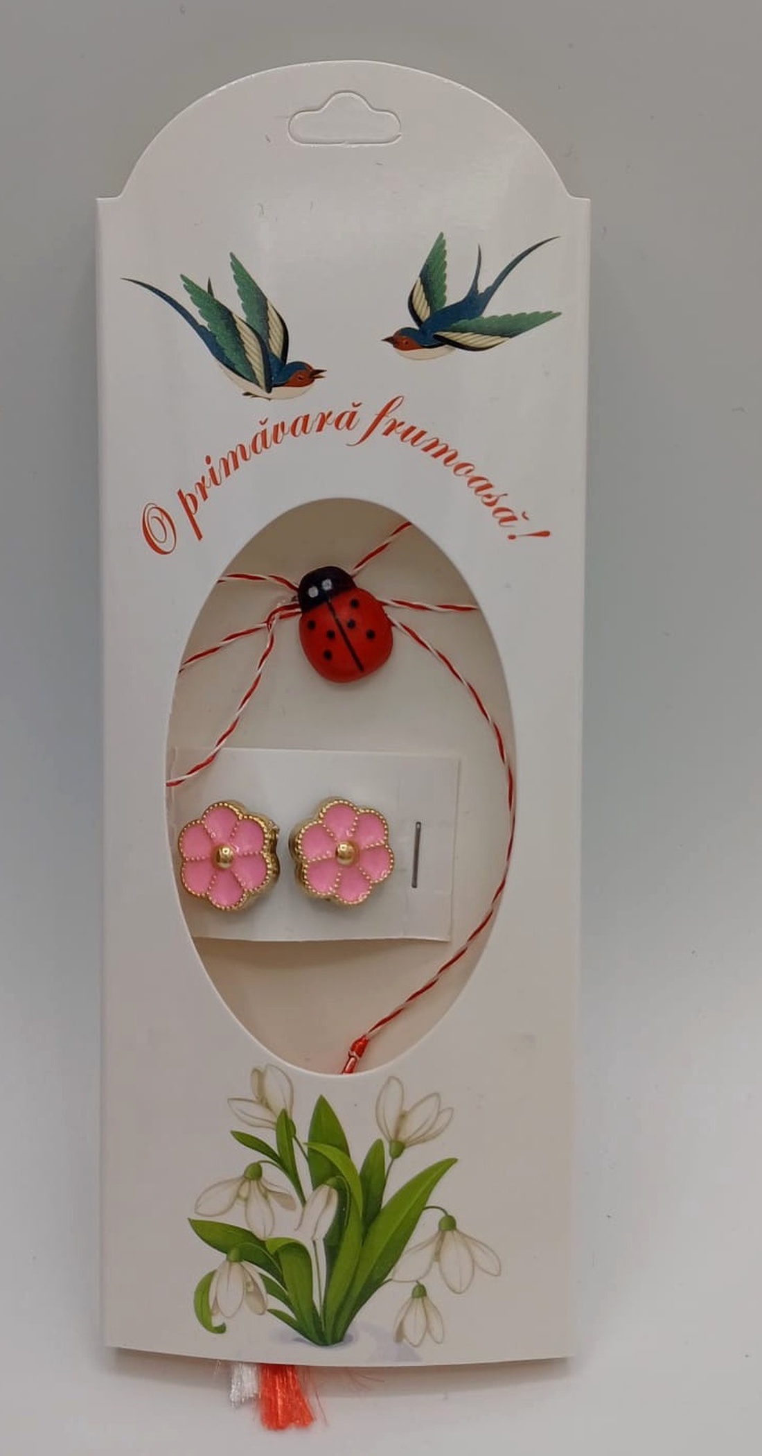 Butoni de cămașă 1 pereche tip mărțișor � floare roz cu buburuză ,se poarta tot anul  - bijuterii - mărțișor - Artynos.ro