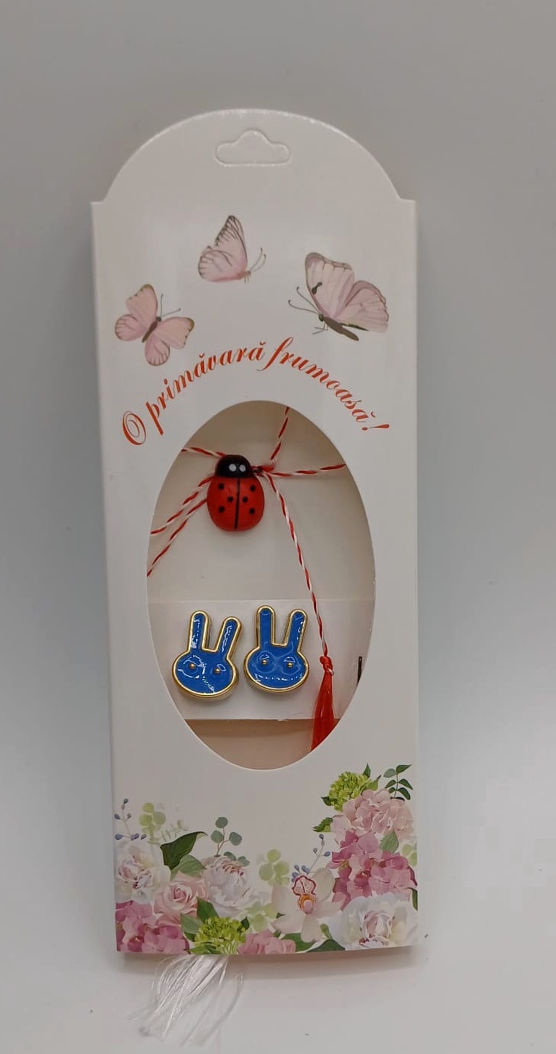 Butoni de cămașă 1 pereche ,tip mărțișor � iepurasi la bubu albastri cu buburuză  - bijuterii - mărțișor - Artynos.ro