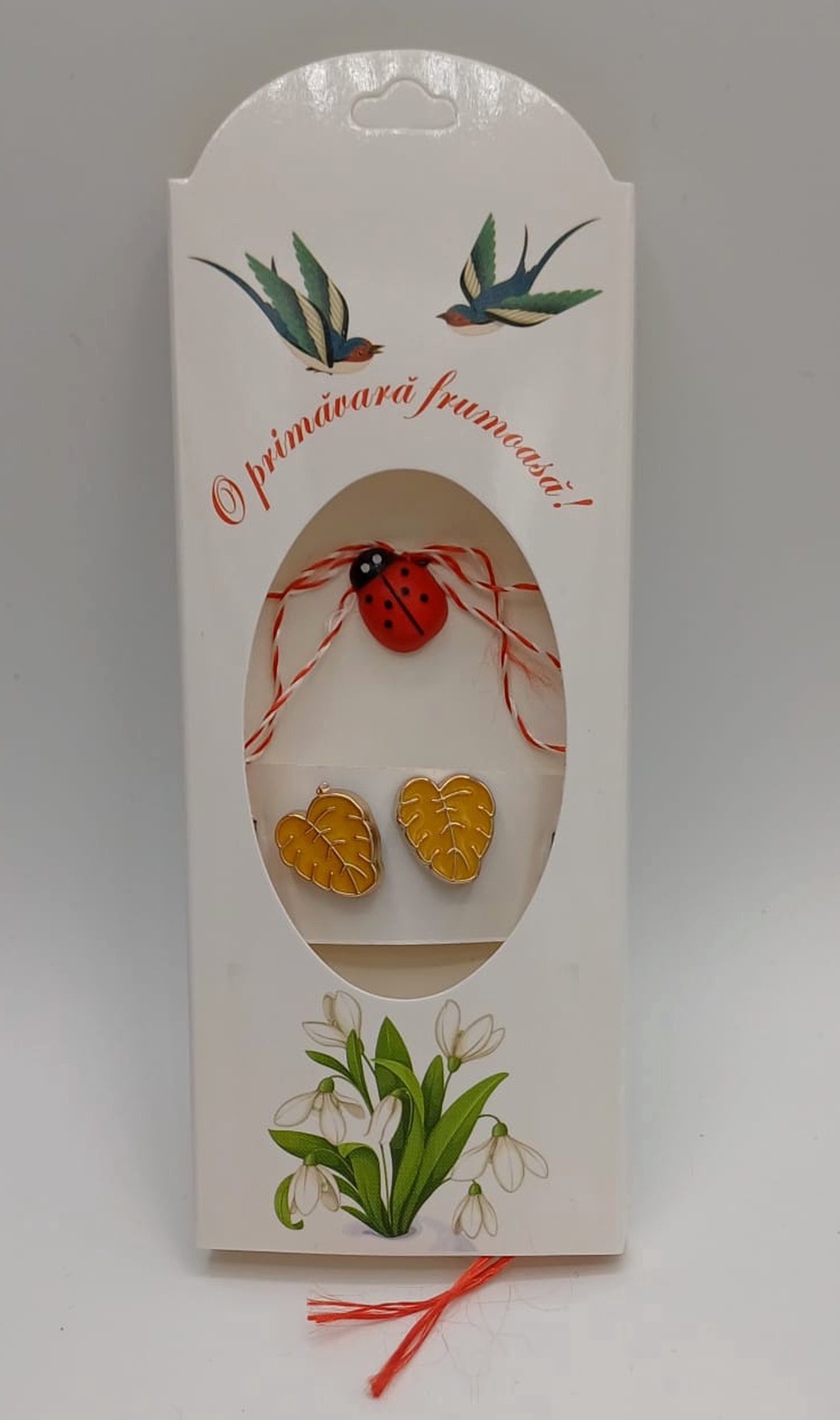 Butoni de cămașă 1 pereche,tip mărțișor � frunza portocalie cu buburuză,se poarta tot anul - bijuterii - mărțișor - Artynos.ro