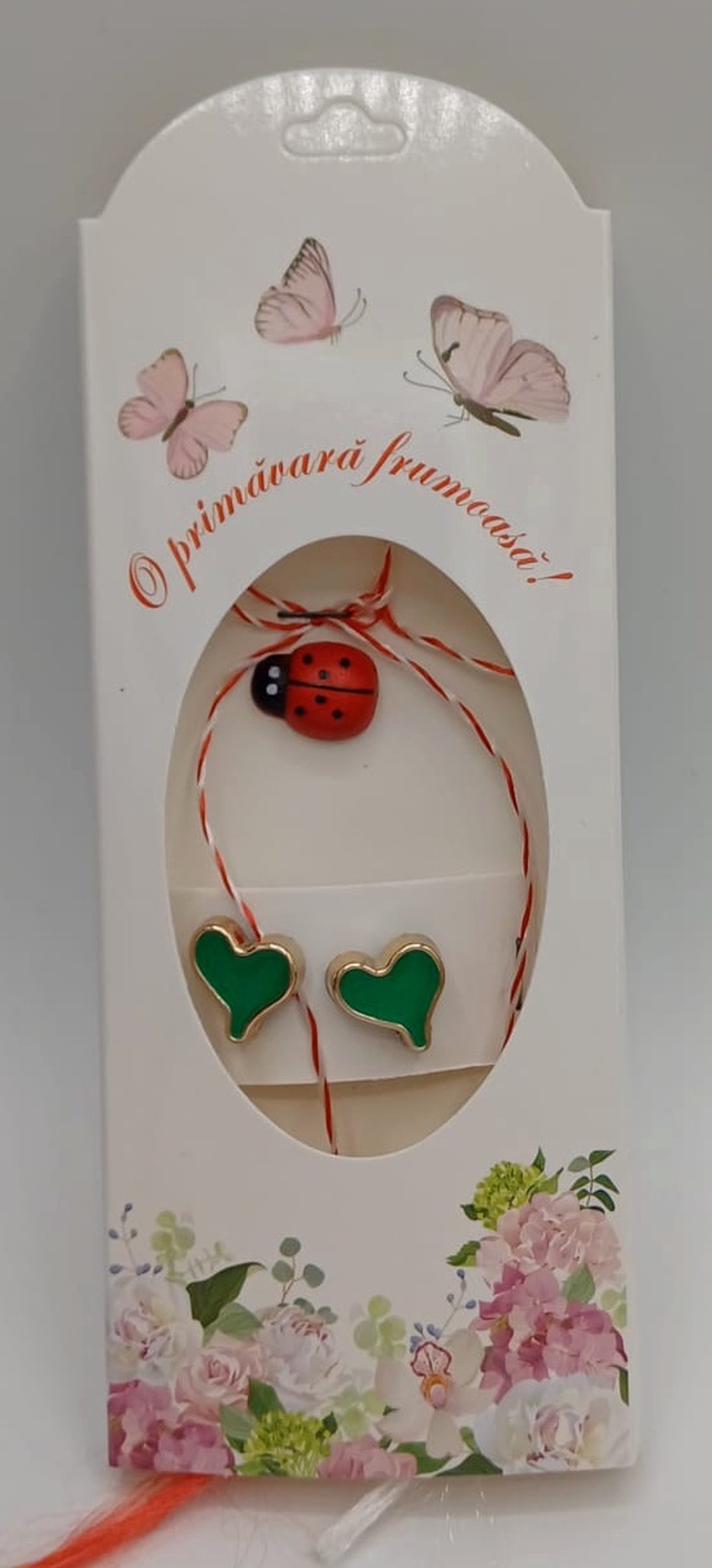 Butoni de cămașă 1 pereche,tip mărțișor � inimi verzi cu buburuză,se poarta tot anul pe haine - bijuterii - mărțișor - Artynos.ro