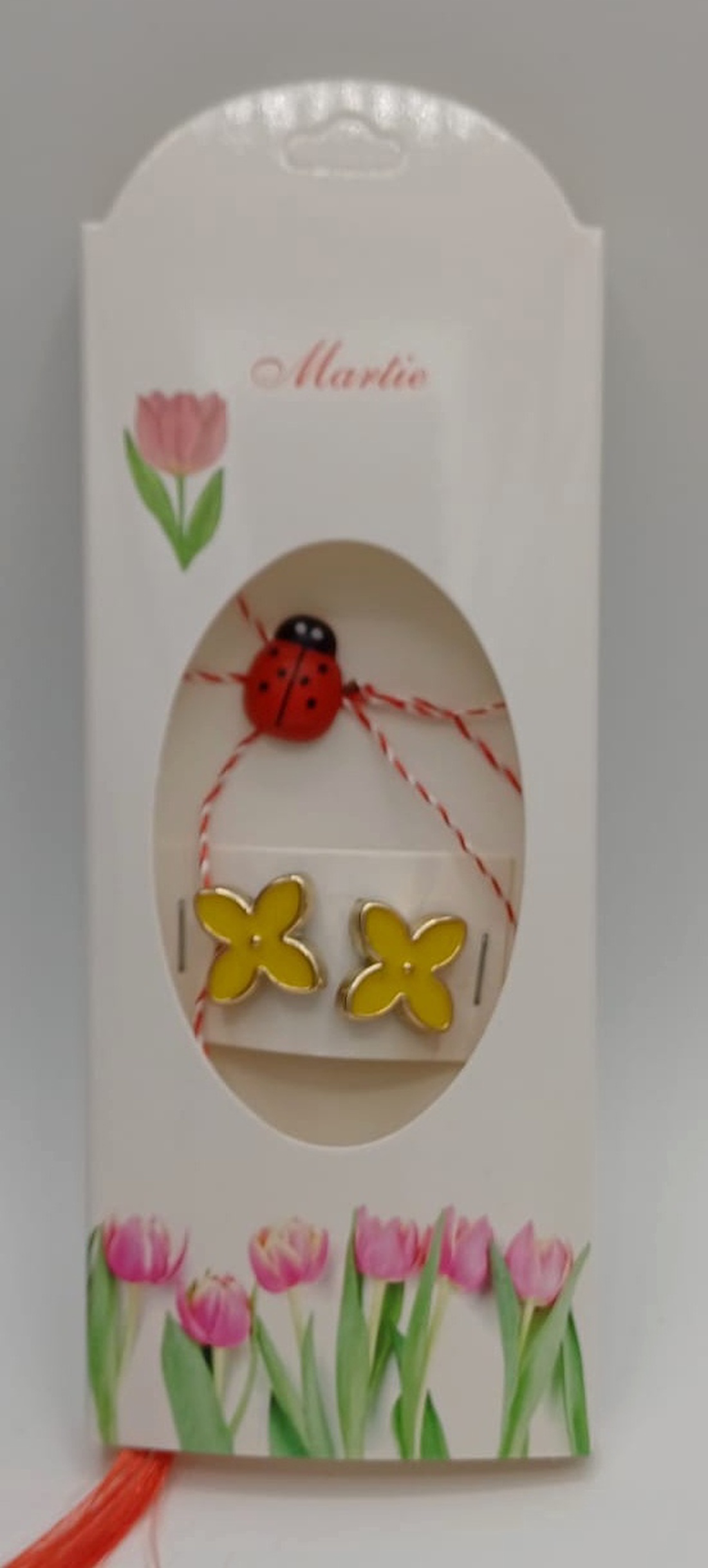 Butoni de cămașă ,1pereche tip mărțișor � floare galbenă cu buburuză,se poarta tot anul la haine - bijuterii - mărțișor - Artynos.ro