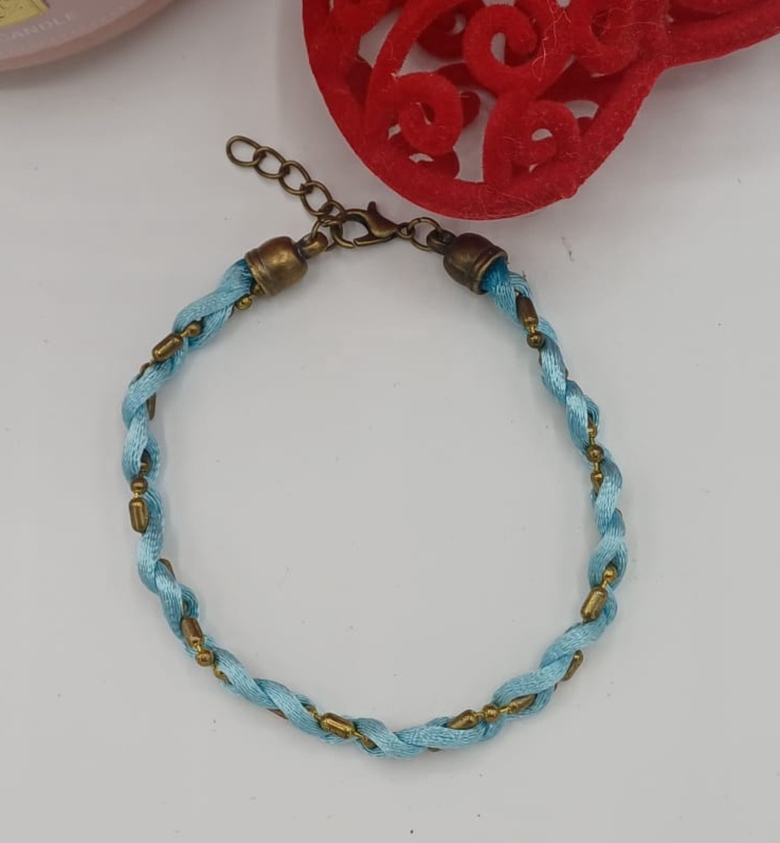 Brățară delicată cu șiret si lant vintage împletit. - bijuterii - brățări - brățări împletite - Artynos.ro