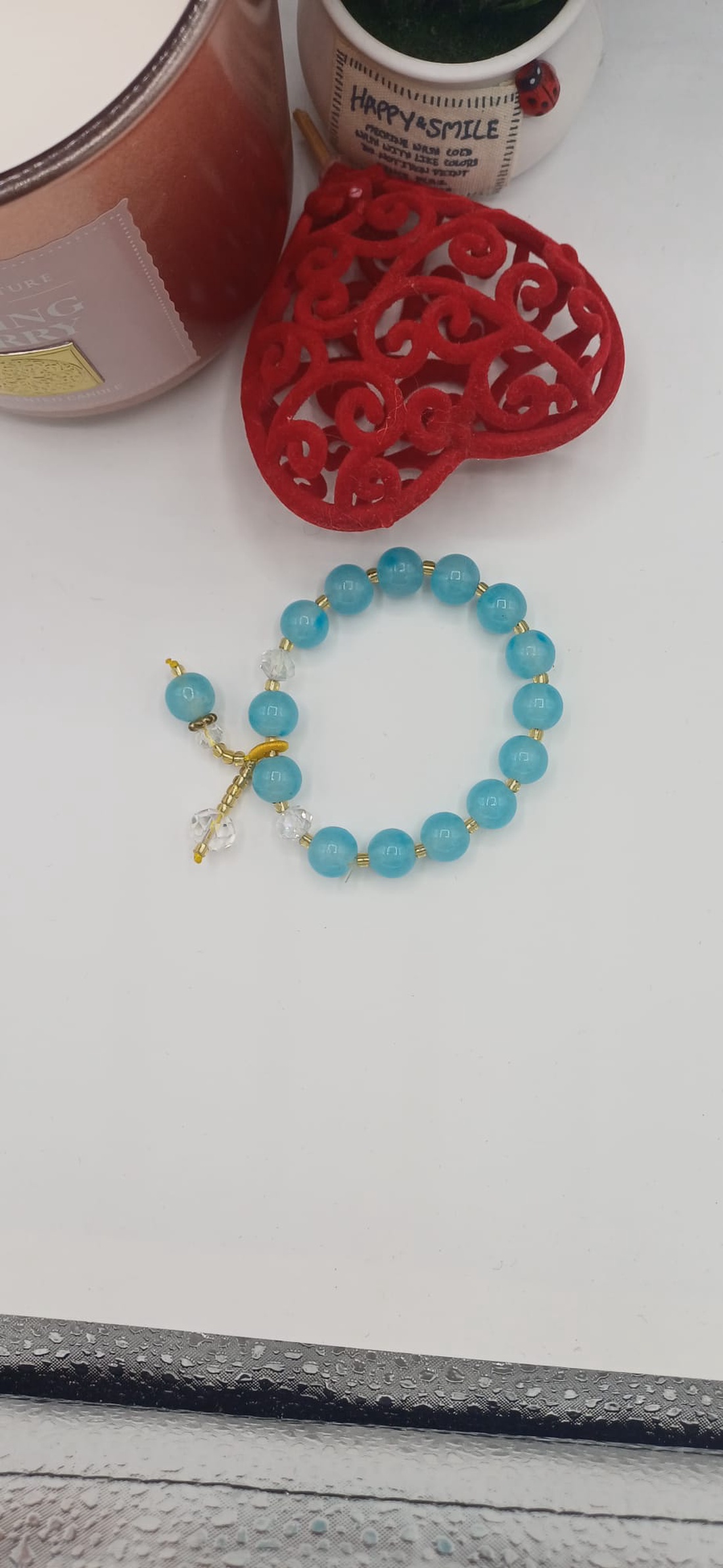 Brățară realizată manual, compusă din mărgele criatal ,rotunde albastru turcoaz. - bijuterii - brățări - brățări din pietre semiprețioase - Artynos.ro