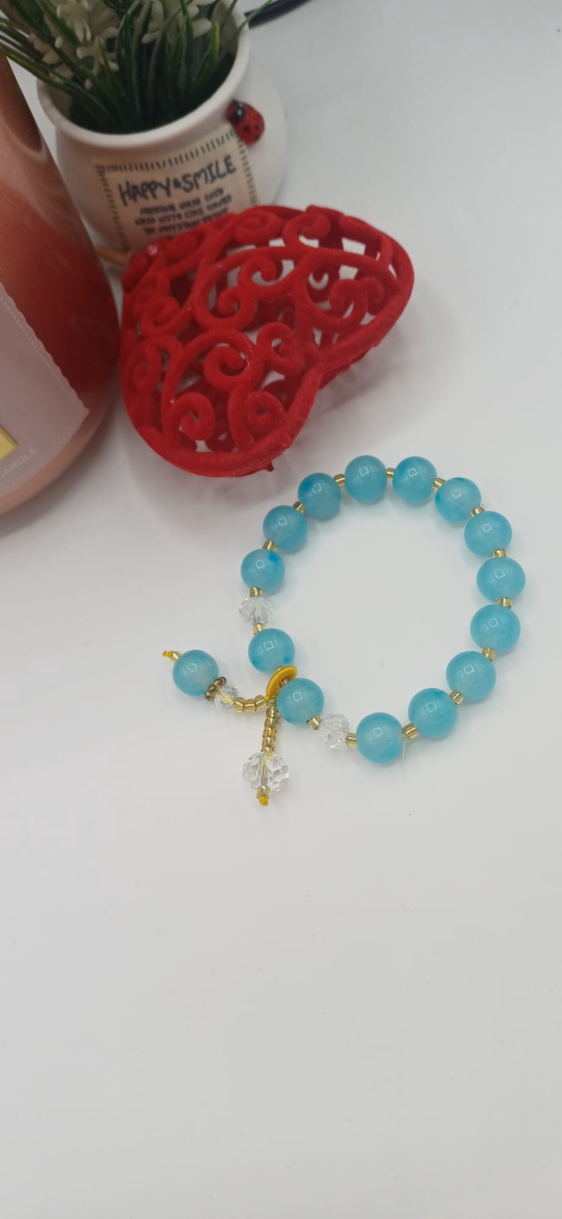 Brățară realizată manual, compusă din mărgele criatal ,rotunde albastru turcoaz. - bijuterii - brățări - brățări din pietre semiprețioase - Artynos.ro