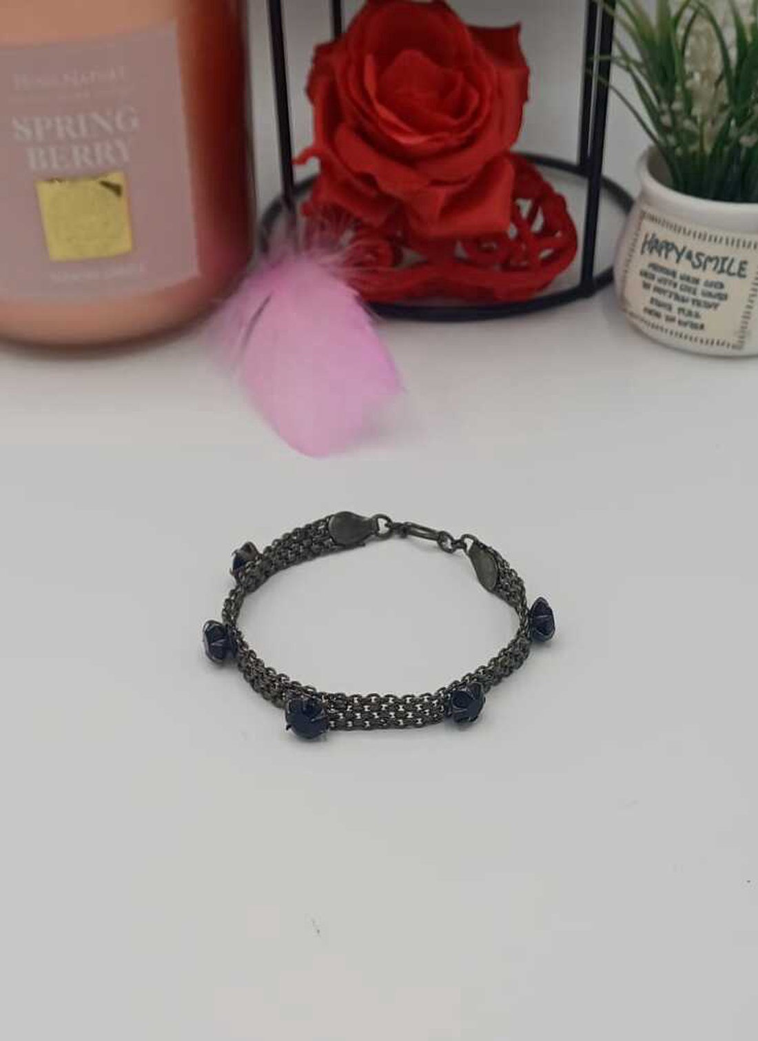 Brățară delicată realizată din lanț metalic cu aspect vintage, în nuanțe negru închis - bijuterii - brățări - brățări împletite - Artynos.ro