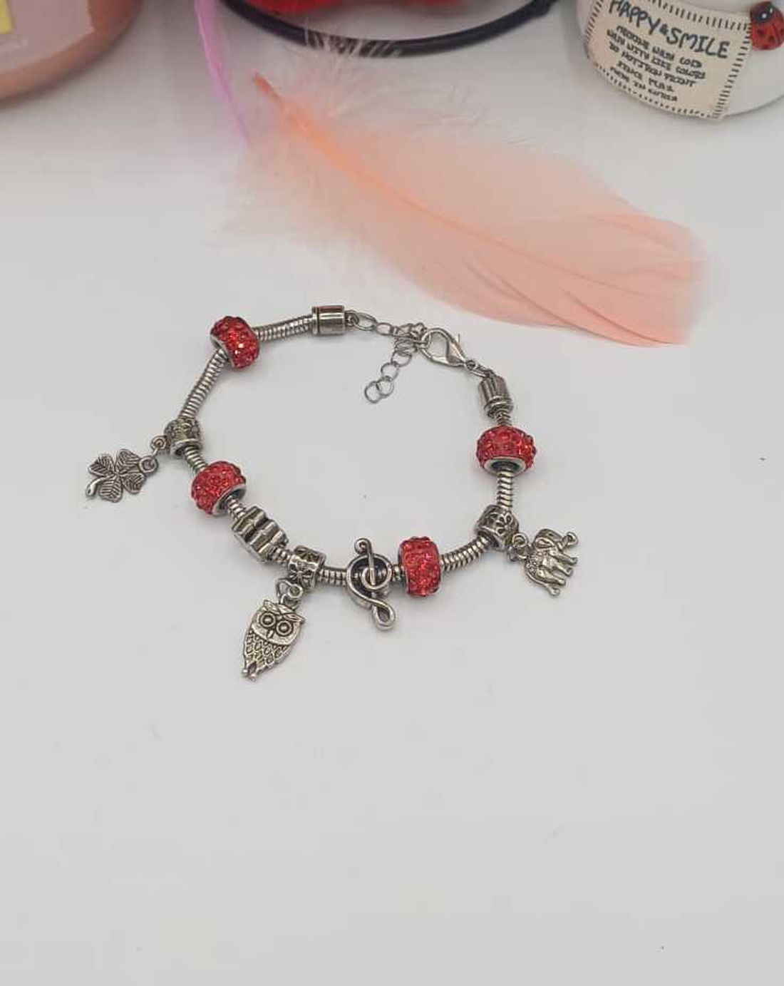 Brățară tip charm, cu influență Pandora-style, realizată din metal argintiu (aliaj) - bijuterii - brățări - brățări din pietre semiprețioase - Artynos.ro