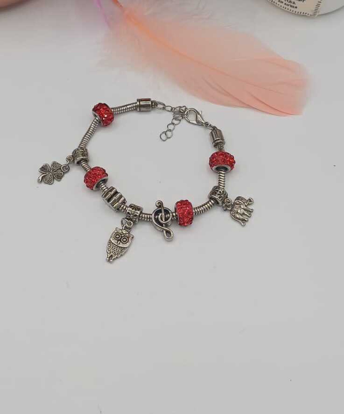 Brățară tip charm, cu influență Pandora-style, realizată din metal argintiu (aliaj) - bijuterii - brățări - brățări din pietre semiprețioase - Artynos.ro