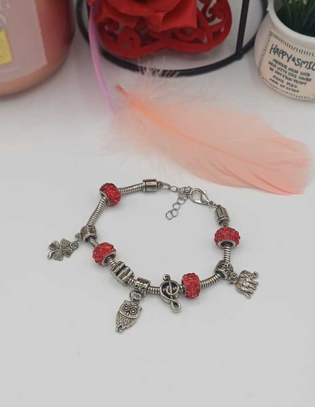 Brățară tip charm, cu influență Pandora-style, realizată din metal argintiu (aliaj) - bijuterii - brățări - brățări din pietre semiprețioase - Artynos.ro