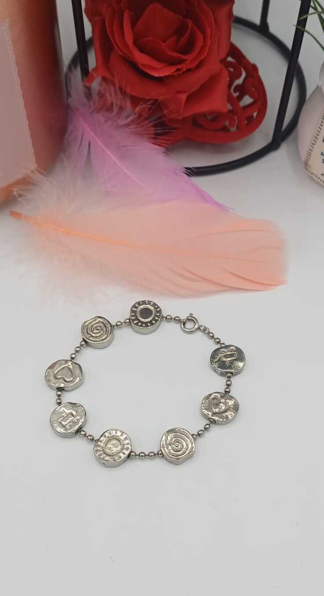 Brățară integral metalică, realizată din aliaj argintiu cu aspect ușor antic/vintage - bijuterii - brățări - brățări din pietre semiprețioase - Artynos.ro