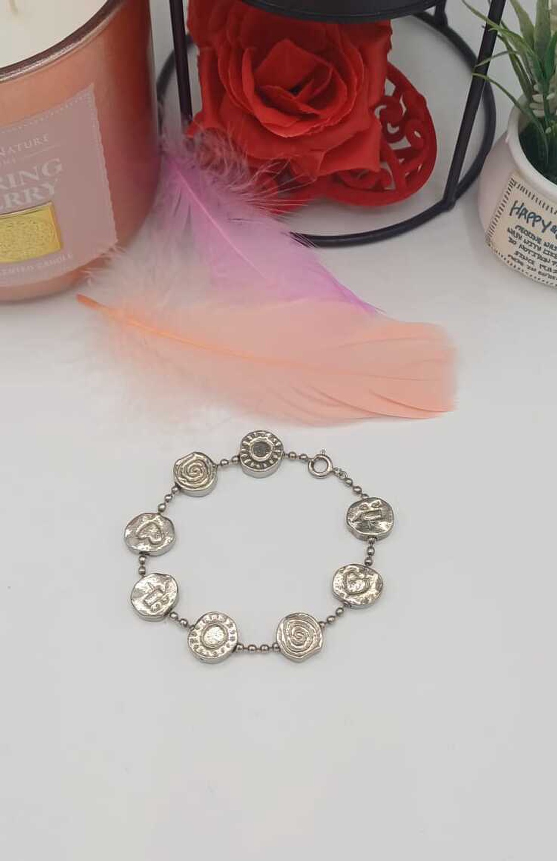 Brățară integral metalică, realizată din aliaj argintiu cu aspect ușor antic/vintage - bijuterii - brățări - brățări din pietre semiprețioase - Artynos.ro