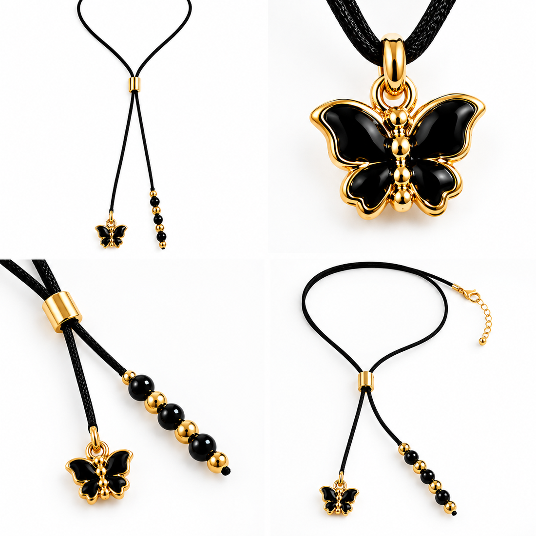 Colier pe șnur negru cu accesorii - bijuterii - coliere - coliere cu multiple șiruri - Artynos.ro