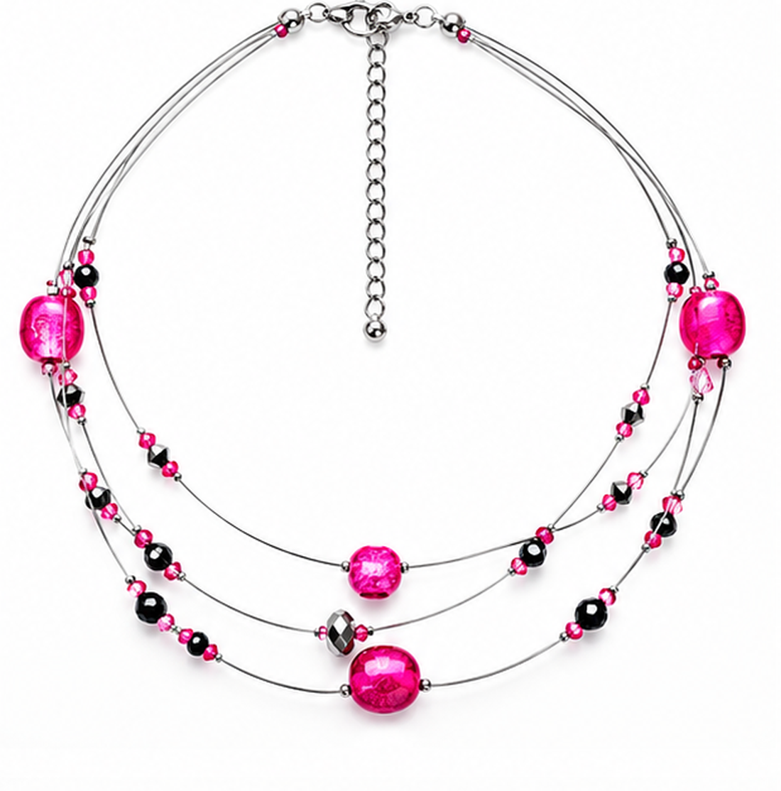 Colier pe fir de metal inoxidabil cu perle fucsia - bijuterii - coliere - coliere cu multiple șiruri - Artynos.ro