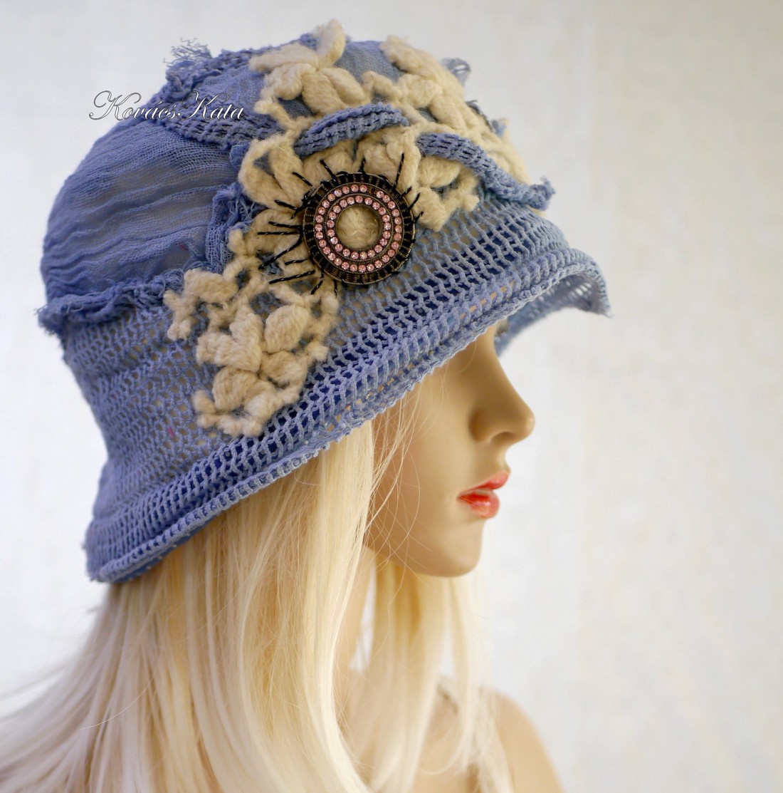 ART DECO - pălărie flapper / albastru cer - îmbrăcăminte și modă - eșarfe, pălării, fularuri - pălărie - Artynos.ro
