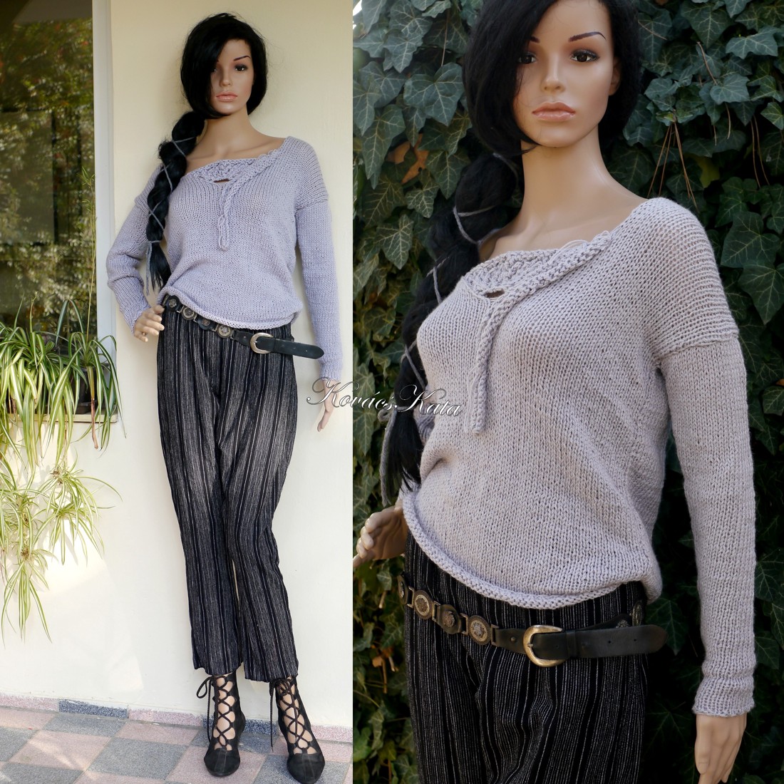 ALBA BabyAlpaca Silk - pulover exclusiv artsy-design tricotat manual / argintiu - îmbrăcăminte și modă - haine damă - hanorace, cardigane - Artynos.ro