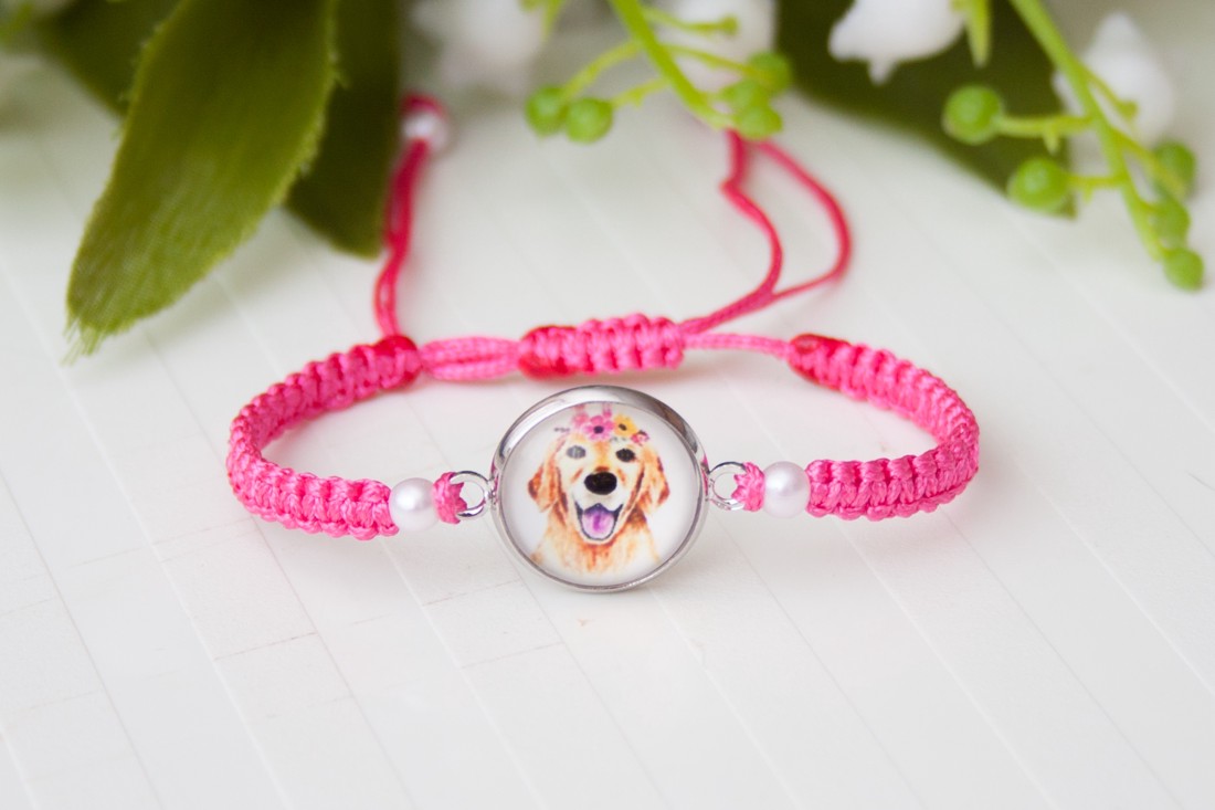 Brățară macramé împletită pentru copii - Doggy pink -  - Artynos.ro